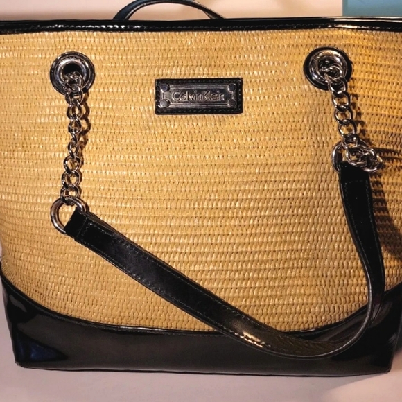 Calvin Klein Handbags - Vintage Calvin Klein St Tropez Leather And Straw Beach Tote